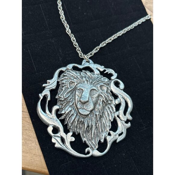 Lion Head Pendant Necklace In Silver-Tone Metal With Intricate Detailing & Chain - Picture 1 of 13